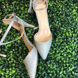 Wrap Around Strap Silver Sparkly Heel